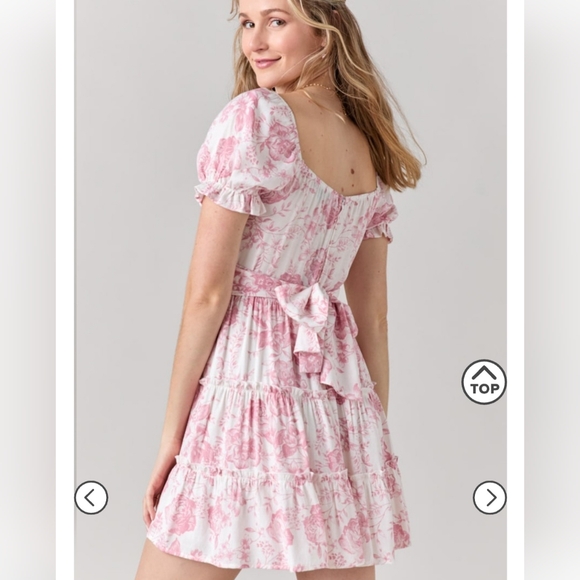 New Francesca's Libbie Pink & White Floral Bow Back Dress - Picture 2 of 8